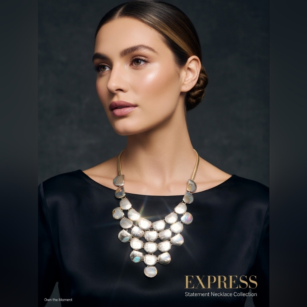 Express Gold-Tone Iridescent Stone Bib Necklace